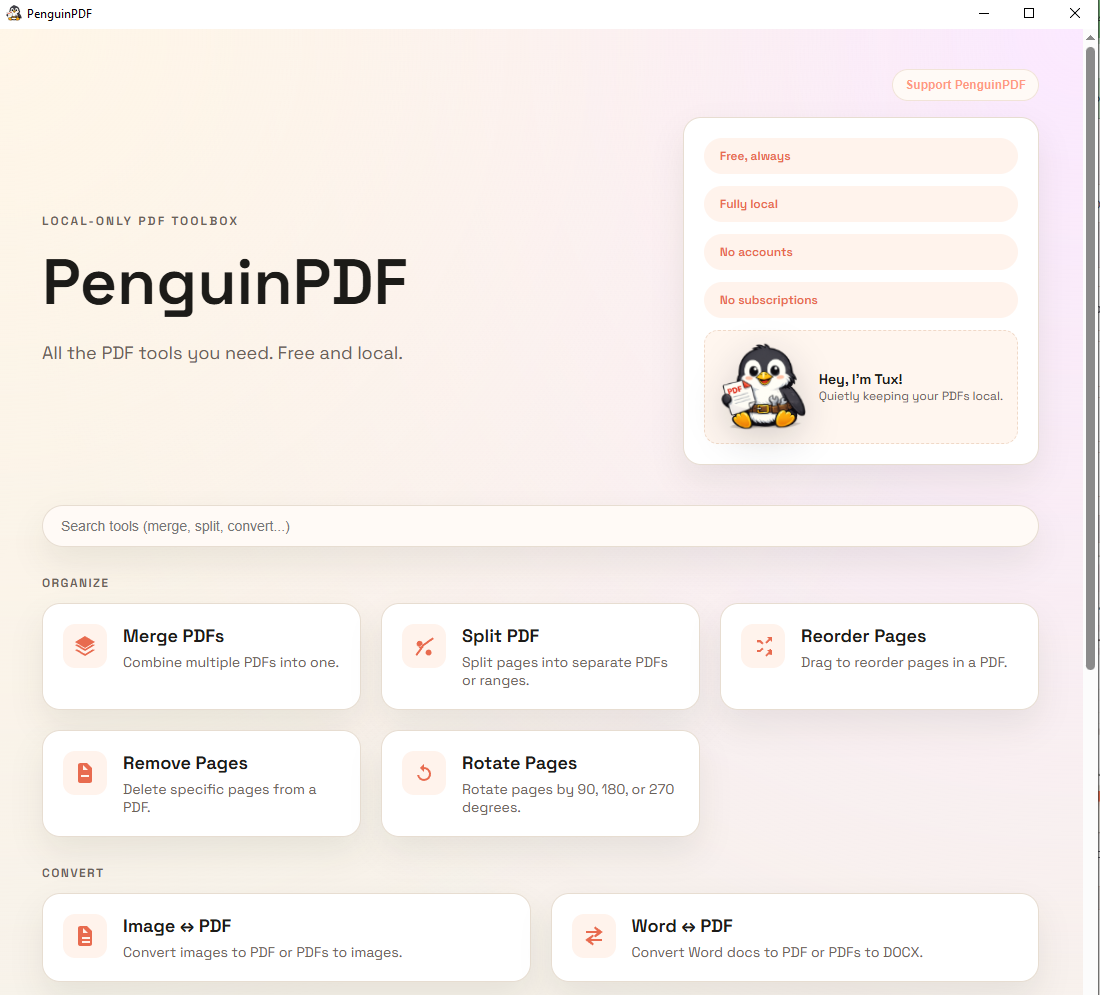 PenguinPDF home screen